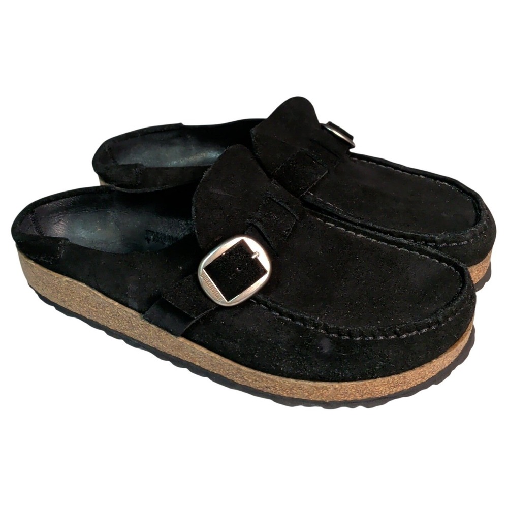 Birkenstock Buckley Mules Clogs Womens Size 7N EU 38 Narrow Black Suede Shoes